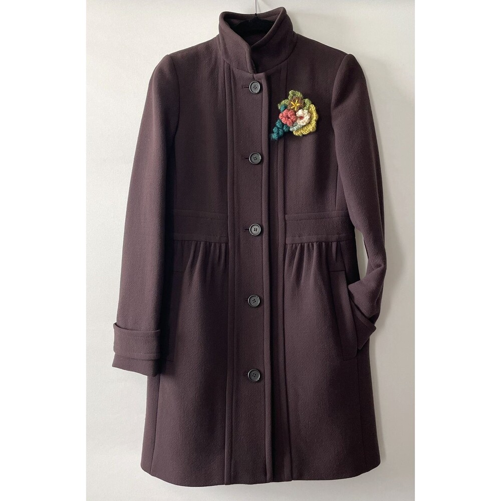 J.Crew Double Cloth Funnel Neck Button Front Coat Dark Plum/Brown Est Size S-mpv